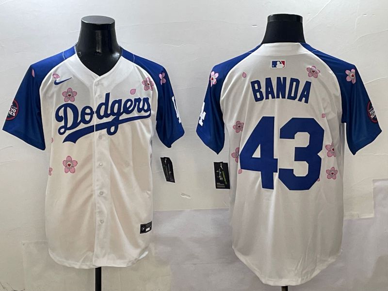 Men Los Angeles Dodgers #43 Banda White Blue Sakura Edition 2025 Nike MLB Jersey style 1->los angeles dodgers->MLB Jersey
